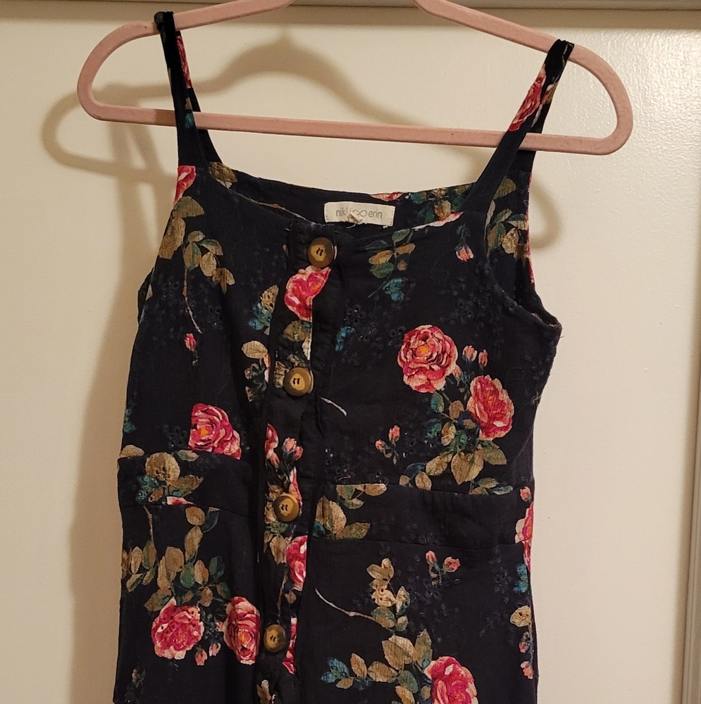 Nikki Erin Floral Button-Down Midi Dress - Black and Pink Size M